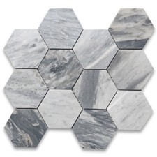 Azulejo de mosaico de mármol gris bardiglio italiano hexagonal K34XH 4" afilado