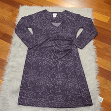 Soft surroundings faux wrap purple and gray lace pattern cotton vneck dress