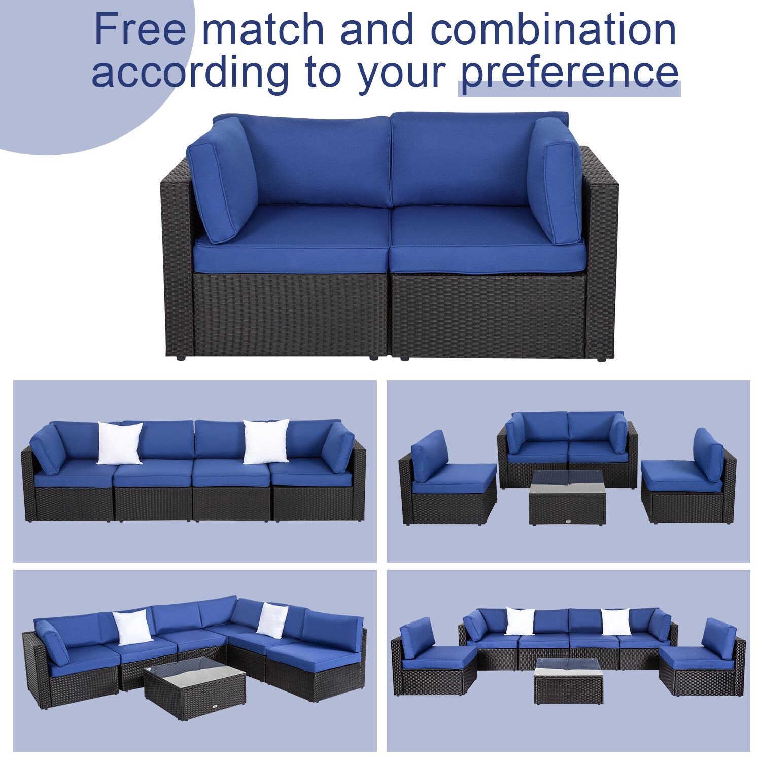 Patio Wicker Furniture Outdoor 2Pc Rattan Sofa Garden Conversation Set