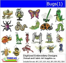 Embroidery Design Set - Bugs(1) - 22 Designs - 9 Formats - USB Stick