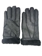 Women's Genuine Sheepskin Black Warm Leather Shearling Fur Gloves 
