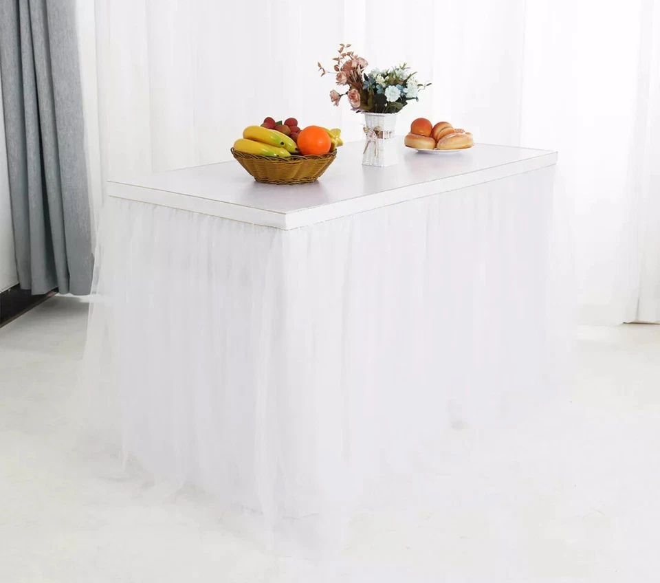 Tul TUTU 6 pies Faldas de mesa Vajilla Boda Cumpleaños Blancanieves Foto 3 de 3