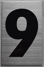 Apartment Number Sign - Nine (9) Brush Aluminium, Size 2.5X4) -REF24-1027