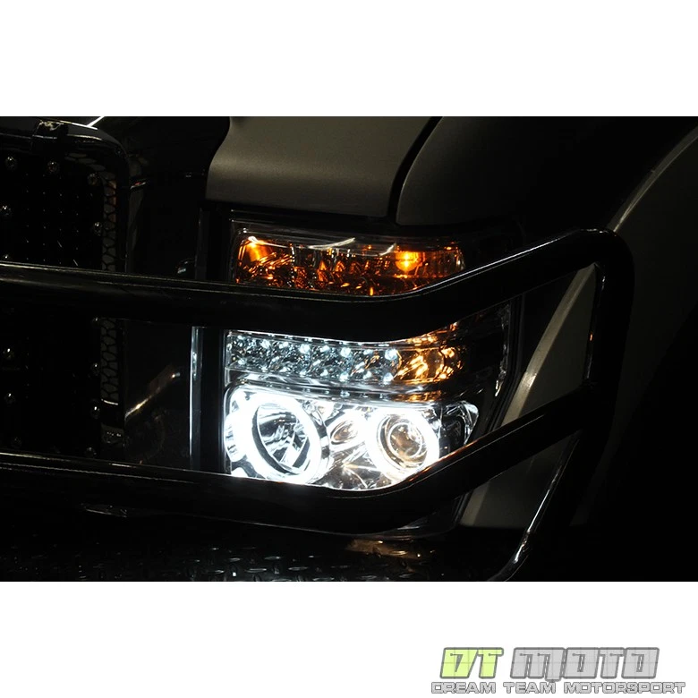 Faros proyectores halo LED DRL superduty negros Ford F250 F350 F450 2008-2010 Foto 2 de 4