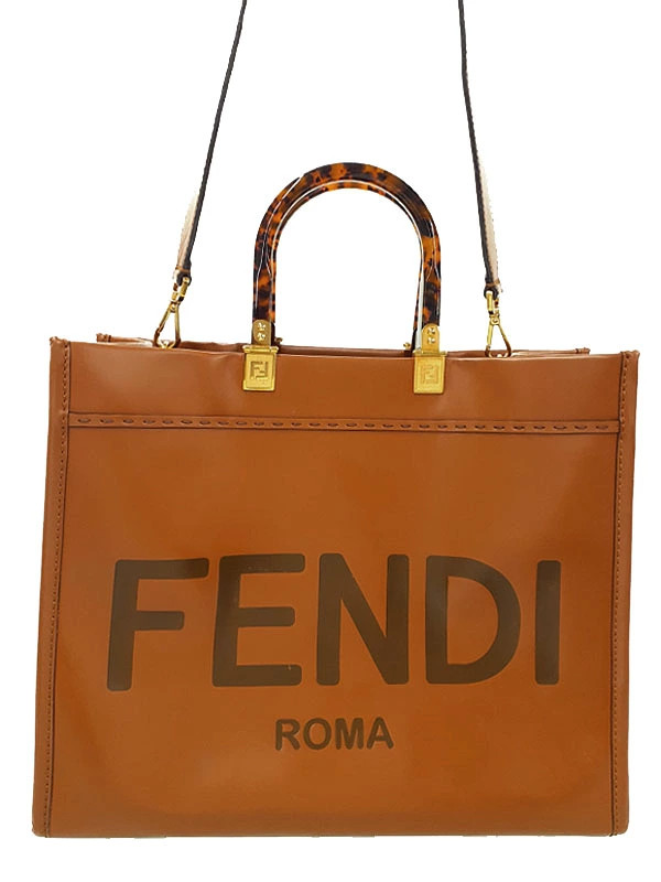 Fendi Sunshine Medium Shopper Bag 8BH386 Leather Brown Shoulder Bag #TB4303