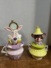 2005 Alice In Wonderland White Rabbit, Dormouse Canister Cookie Jar RARE Disney