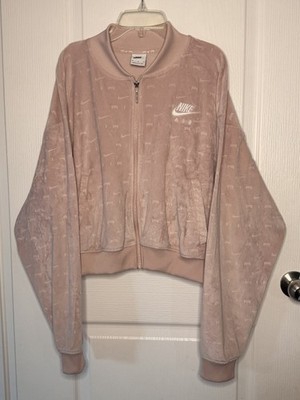 Nike Air Women's Pink Velour Full Zip Collared Sweatshirt Jacket Relaxed XL