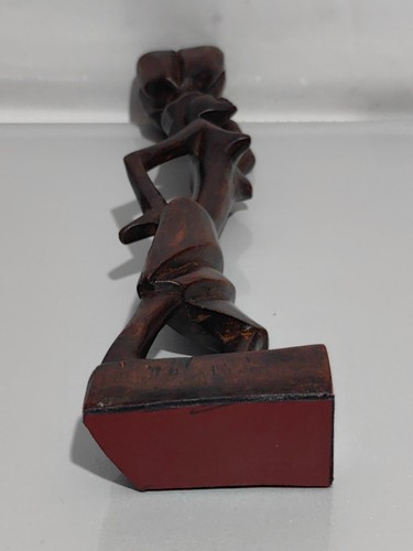 Vintage Hand Carving Wood Statue Woman Carrying Vessel on Her Head - Picture 13 of 19