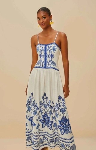 NWT FARM RIO Shell Garden Sleeveless Midi Dress Linen Blend Tropical Floral XL
