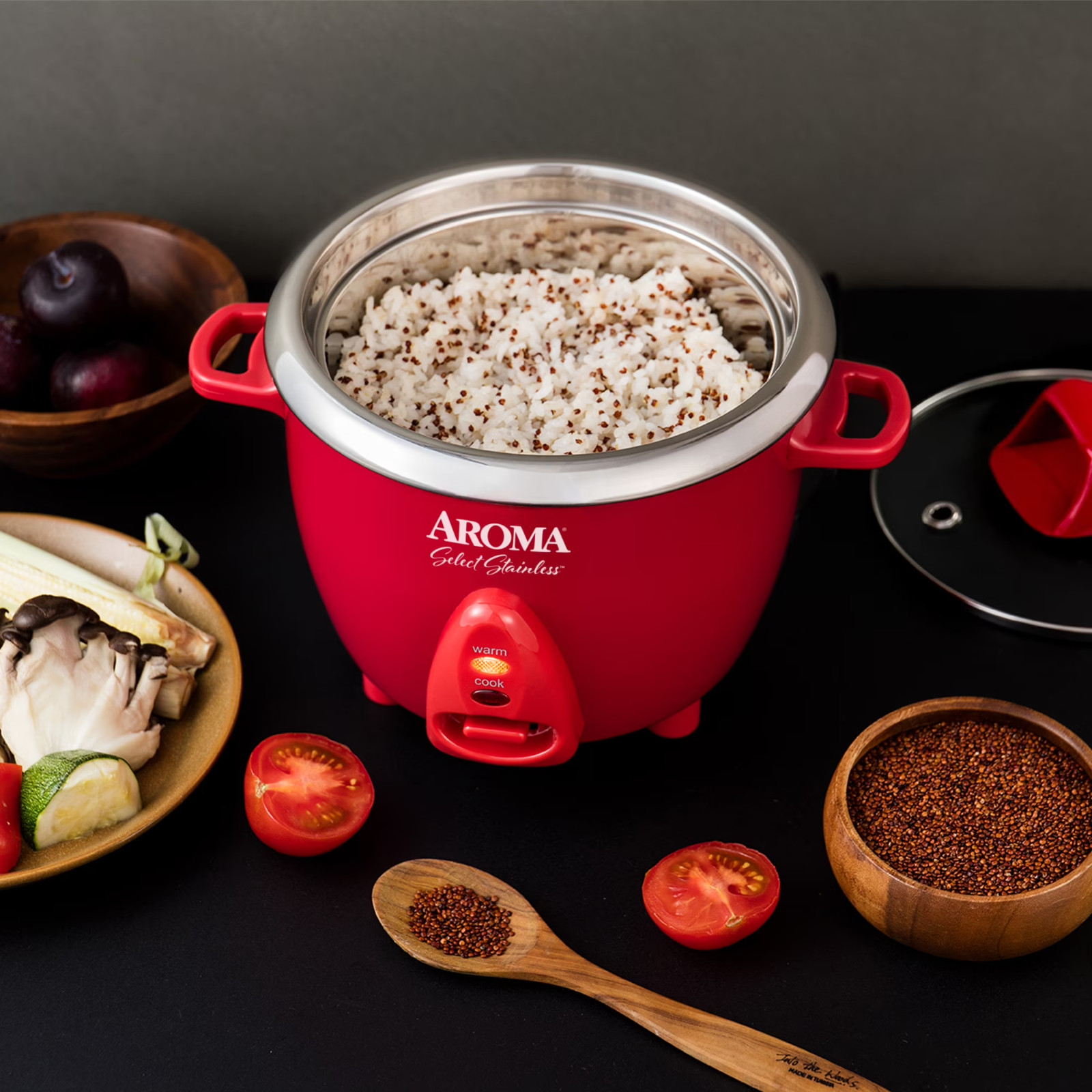 AROMA&reg; 6-Cup (Cooked) / 1.2Qt. Select Stainless&reg; Rice & Grain Cooker, Red, New