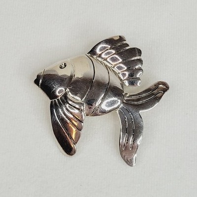 Silver Tone Fish Pendant Large Statement Ocean Sea Life Pisces Aqua Over 2 Inch