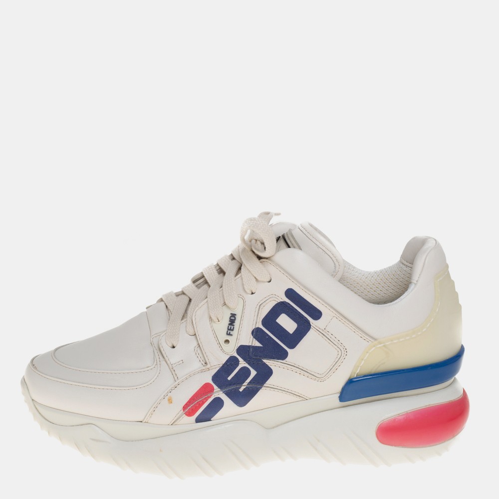 Fendi White Leather And Rubber Fendi-Fila Mania Logo Low Top