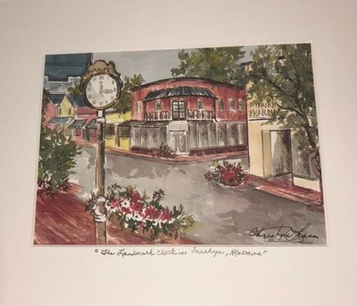 VTG Christine Linson LANDMARK CLOCK Fairhope AL WC Print 11 3/8 L 9.5 T