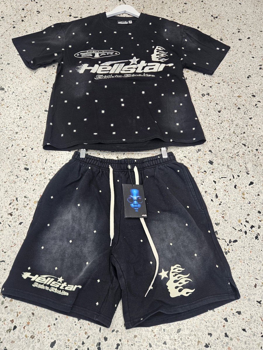 Hellstar Men's Graphic T-Shirt & Shorts Set, Crew Neck, Drawstring