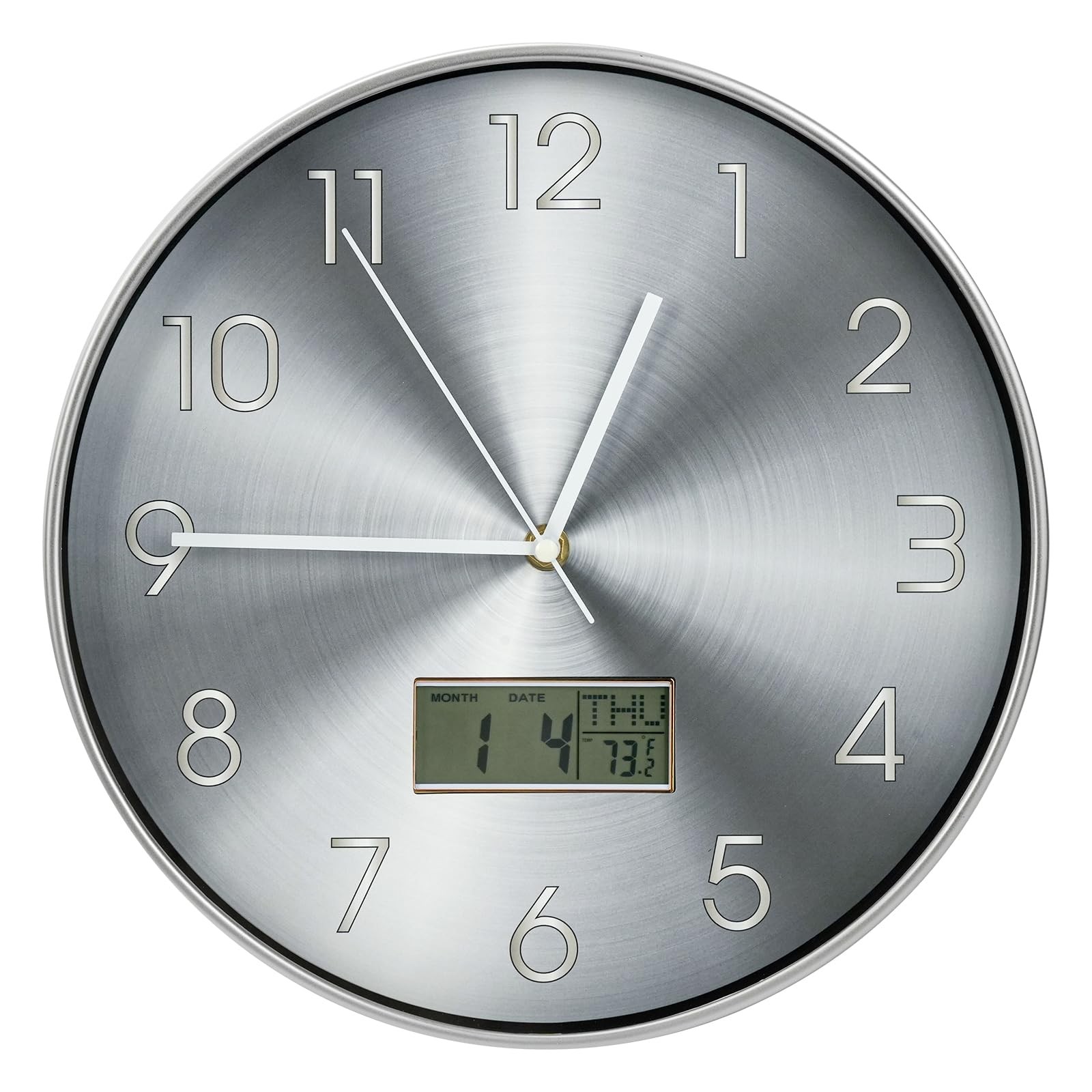 12 Inch Silent Wall Clock LCD Display Modern Round Analog Battery Operated