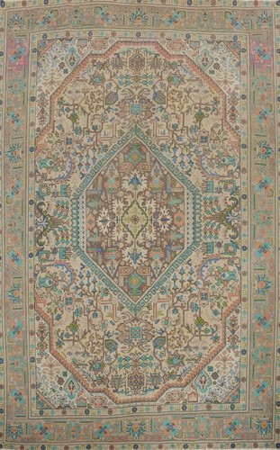 Vintage Wool Beige Traditional Area Rug 8x11 Handmade Living Room Carpet