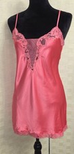 Victoria  s Secret Y2K Satin Chemise Lingerie Lace Coral Pink Open Tie Back Sz L