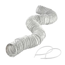 Lambro 1307 Flexible White Vinyl Duct With Clamps 4 inch X 5 ft