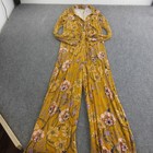 Free People Jumpsuit Womens XL Yellow Floral Wide Leg Long Sleeve Boho Stretch