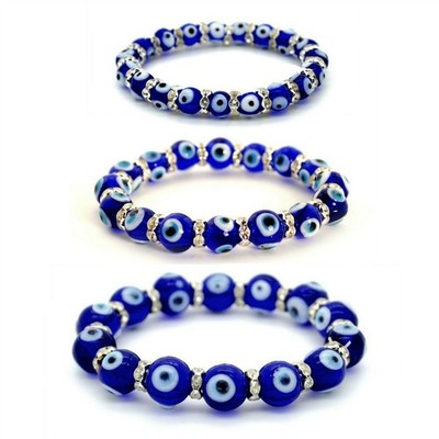 EVIL EYE BRACELET 8mm 10mm 12mm Glass Bead Blue Stretch Luck Protection Lampwork