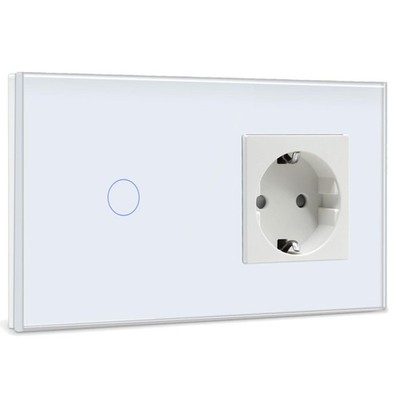 Touch Schalter mit Steckdose, 1 Fach, LED, Weiß, 240V, 500W, Wand, Unterputz