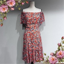 Adelyn Rae Coral Maisie Rose Floral Dress Off the Shoulder Ruffle