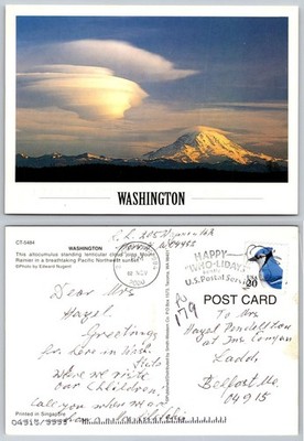 Mount Rainier Lenticular Cloud Sunset Postcard 2000 Washington State