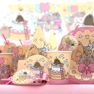 Party Supplies Pusheen Cat Birthday Decoration Set Plates Balloons