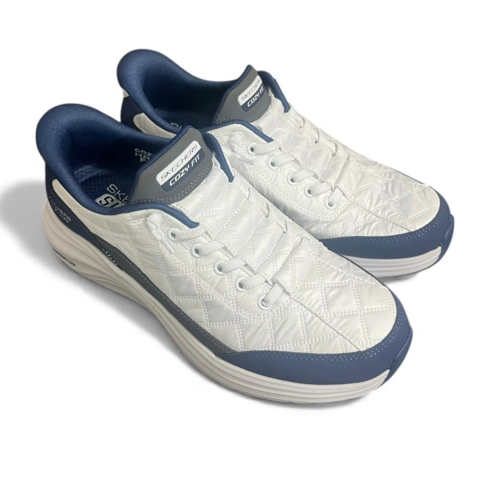 Zapatillas deportivas Skechers manos libres calce acogedor blancas azules acolchadas para mujer talla 9 Foto 2 de 4