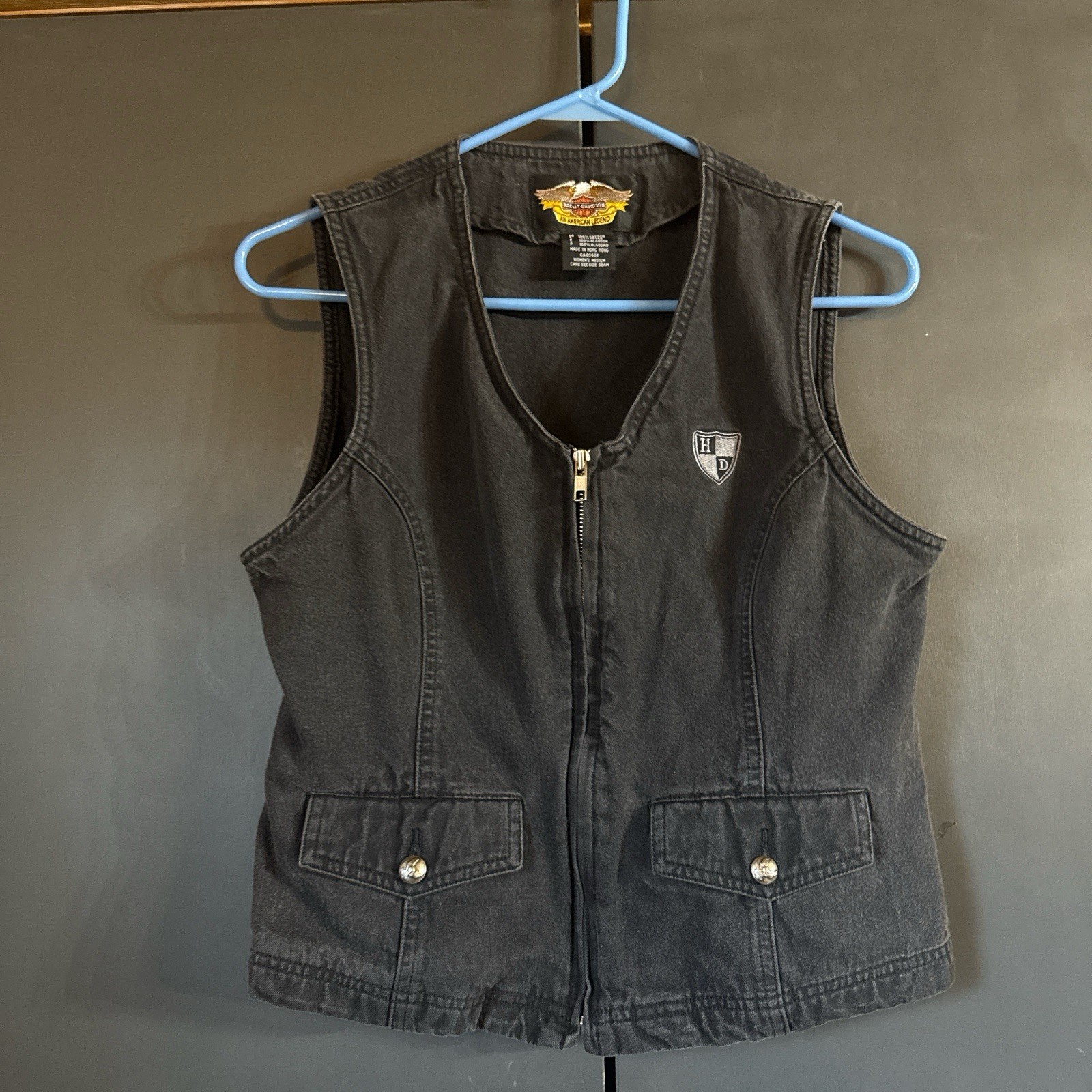 Harley Davidson Vest Women’s Medium Black Denim Sleeveless Vintage Biker VTG