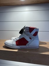 Scarpe da skate alte Supra Skytop Chad Muska bianche rosse da uomo taglia 14 - rare