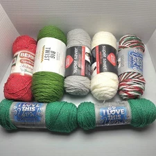 LOT OF 7 METALIC I Love This Yarn!(3) & Other Brands(4) Christmas Colors Worsted