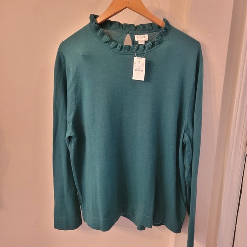 J. CREW Baumwoll Rüschkragen Pullover - Grün Gr. XXL - Neu mit Etikett - Bild 4 von 24