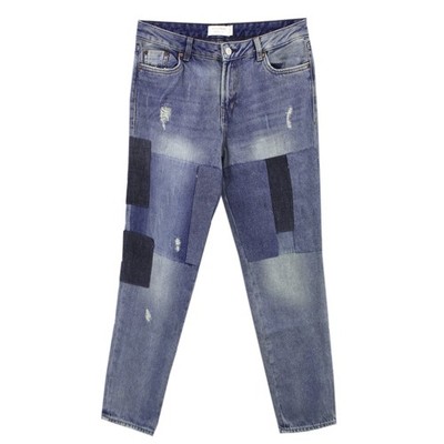  TOM TAILOR Damen Jeans Hose LIV BOYFRIEND recycled patchwork blue blau 33343