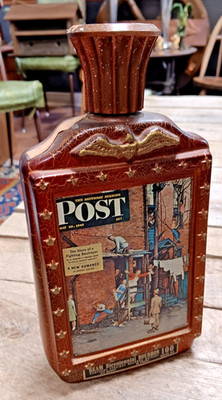 Bicentennial Ceramic Bourbon Decanter   Norman Rockwell Post Cover (Empty)