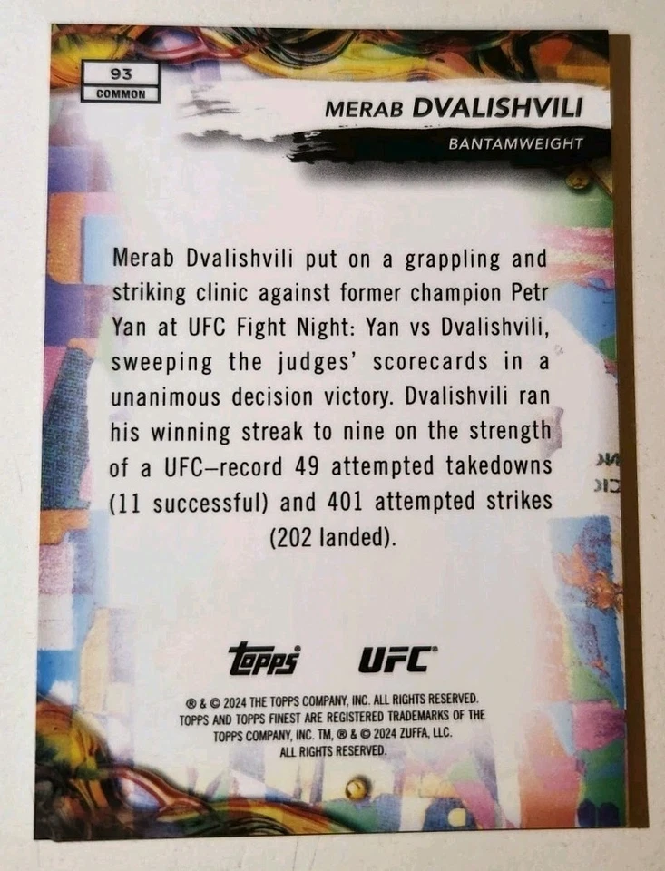 Merab Dvalishvili 2024 Topps Finest UFC Black Refractor SP 15/25 #93 - Image 2 of 2