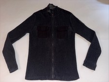 Calvin Klein Jeans Sweater Men's M Medium Black Full Zip Mock Neck Ribbed Knit