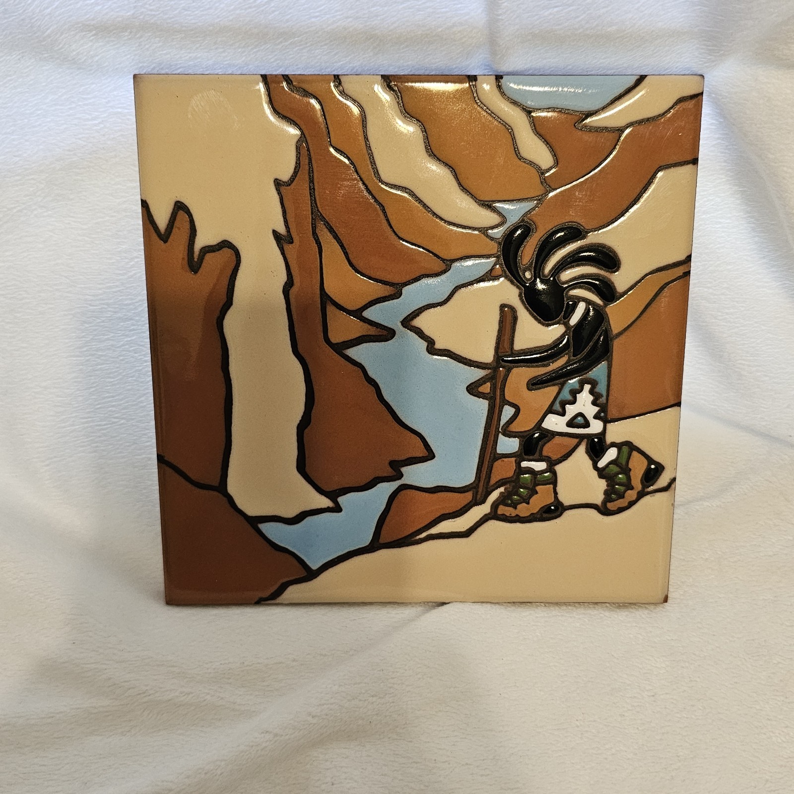 Earthtones Ceramic Art Tile Trivet Southwest Kokopelli Design 6 in. Made In AZ.
