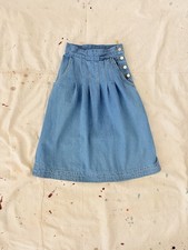 Vintage 1960s 70s Denim Skirt Pleated A Line Flared Western 24 Waist