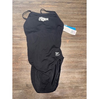 Speedo Endurance+ Womens One Piece Swimsuit Black YCF Storm Size 6/32 NWT