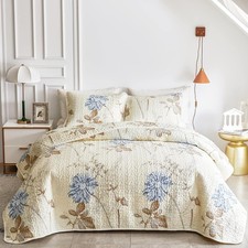 3 Pieces Microfiber Quilt Set Elegant Flower Botanical Reversible Design