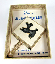 Borsa NOS nuova nera barboncino silenzioso maggiordomo tono oro misura scatola vintage