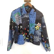 VTG Casual Studio Patchwork Jacket M Wooden Buttons Grandma Core Artsy Boho 163
