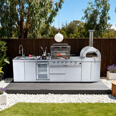 125'' 4-Burner Gas Outdoor Kitchen Island Barbecue Grill w/ 35000 BTU Pizza Oven