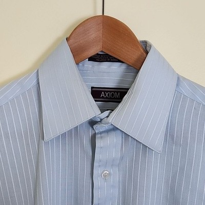 Vtg/Retro Axiom Single Needle Tailoring Fitted Men's Blue Pinstripe Dress Shirt