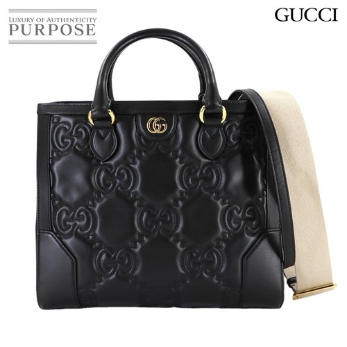 Gucci GG Matelasse 2Way Small Tote Handbag Shoulder Bag Leather Black 728236