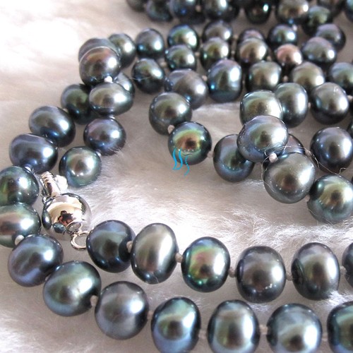 37 Zoll 6-7 mm Pfauenblau Süßwasser Perle Halskette Stränge Schmuck - Bild 3 von 4
