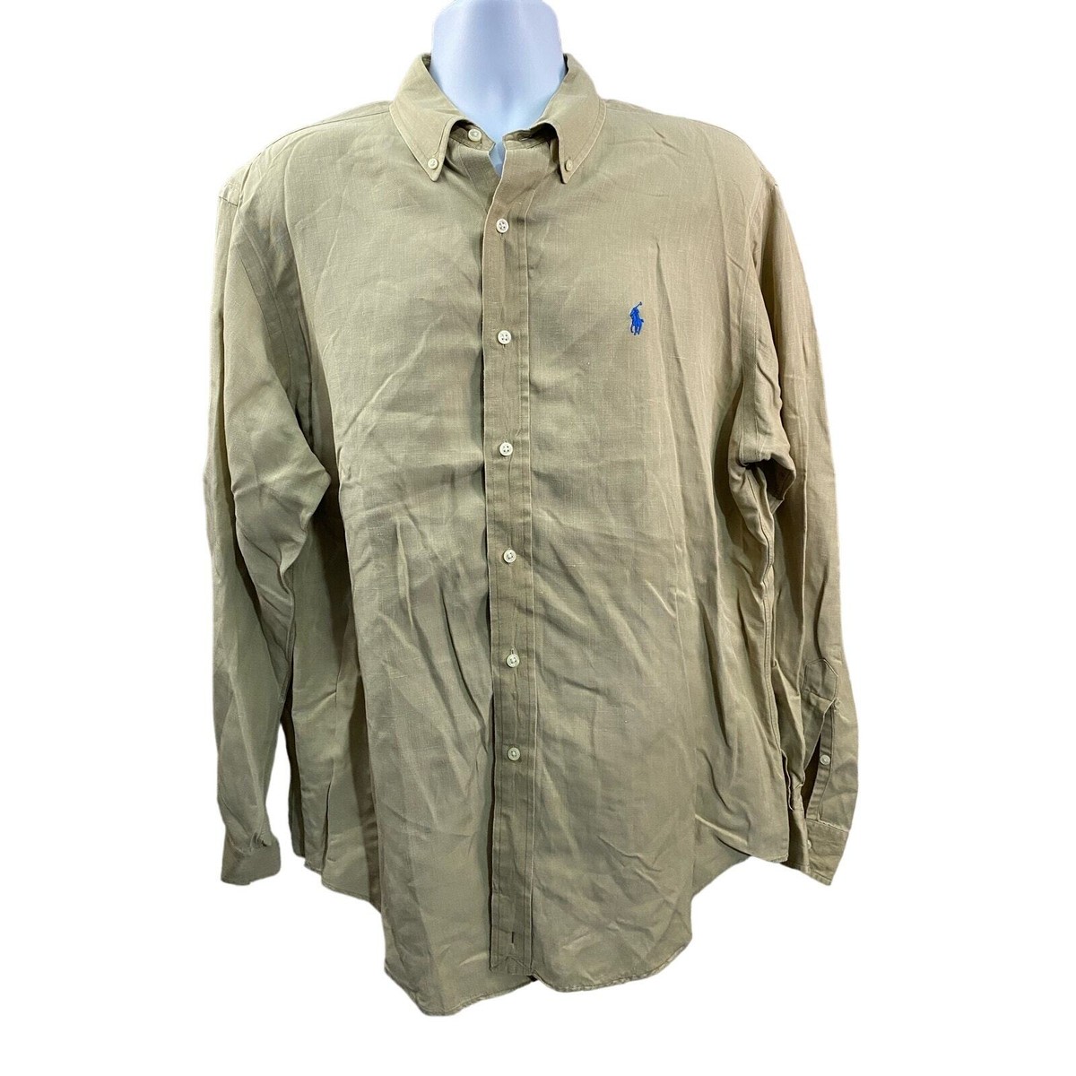 Vintage Polo Ralph Lauren Silk Linen Shirt Large Beige Button Up