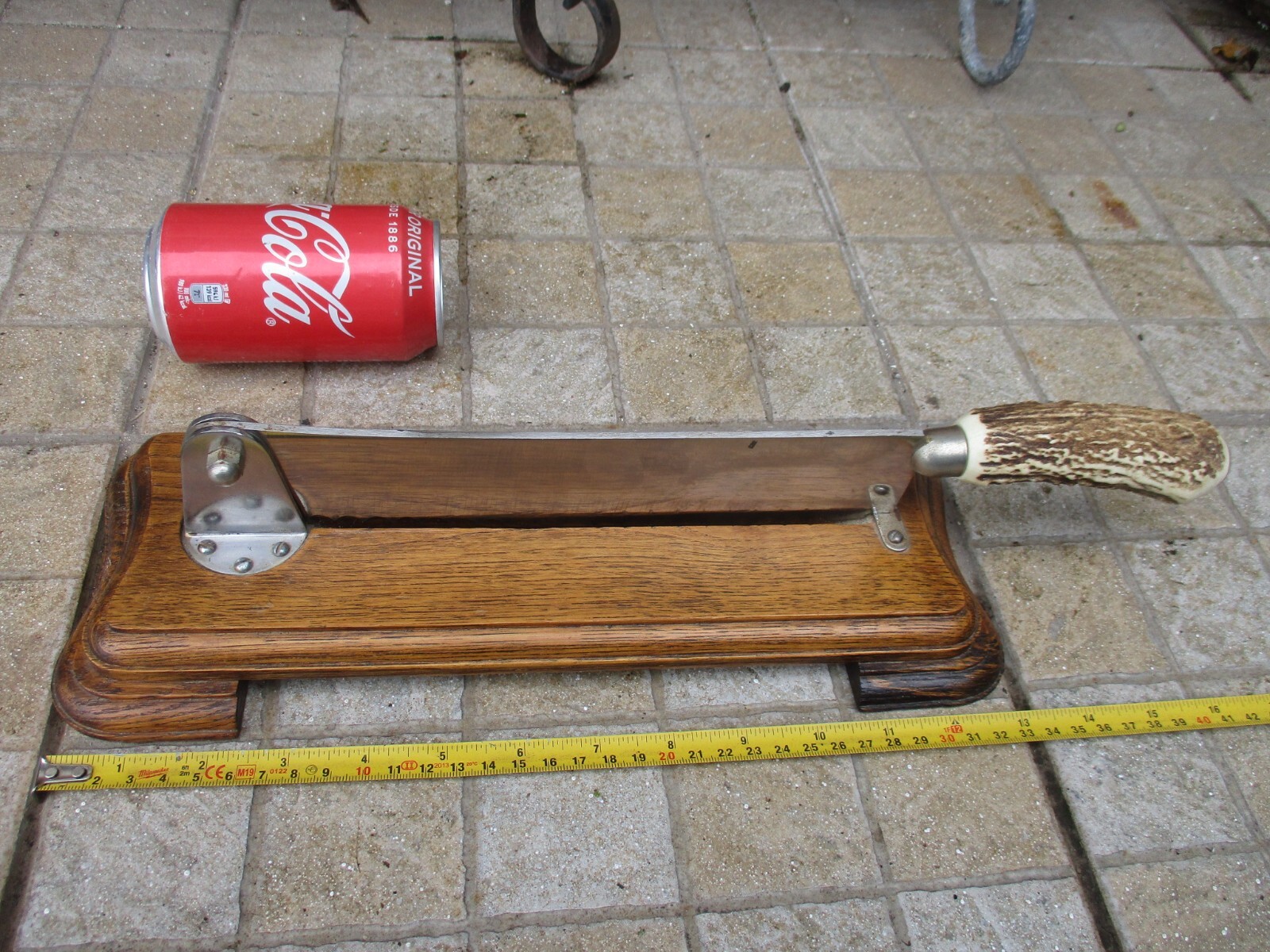 Vintage French Guillotine Baguette Bread Cutter Serrated Blade Oak