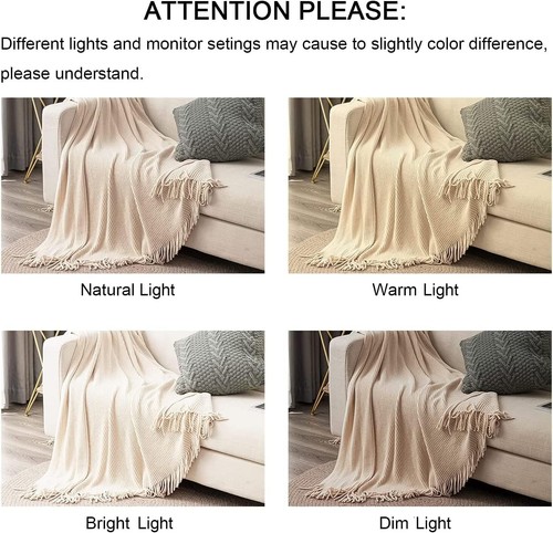 Manta de chenilla blanca boho 50x60 pulgadas suave decoración de granja para sofá/cama... - Imagen 8 de 9